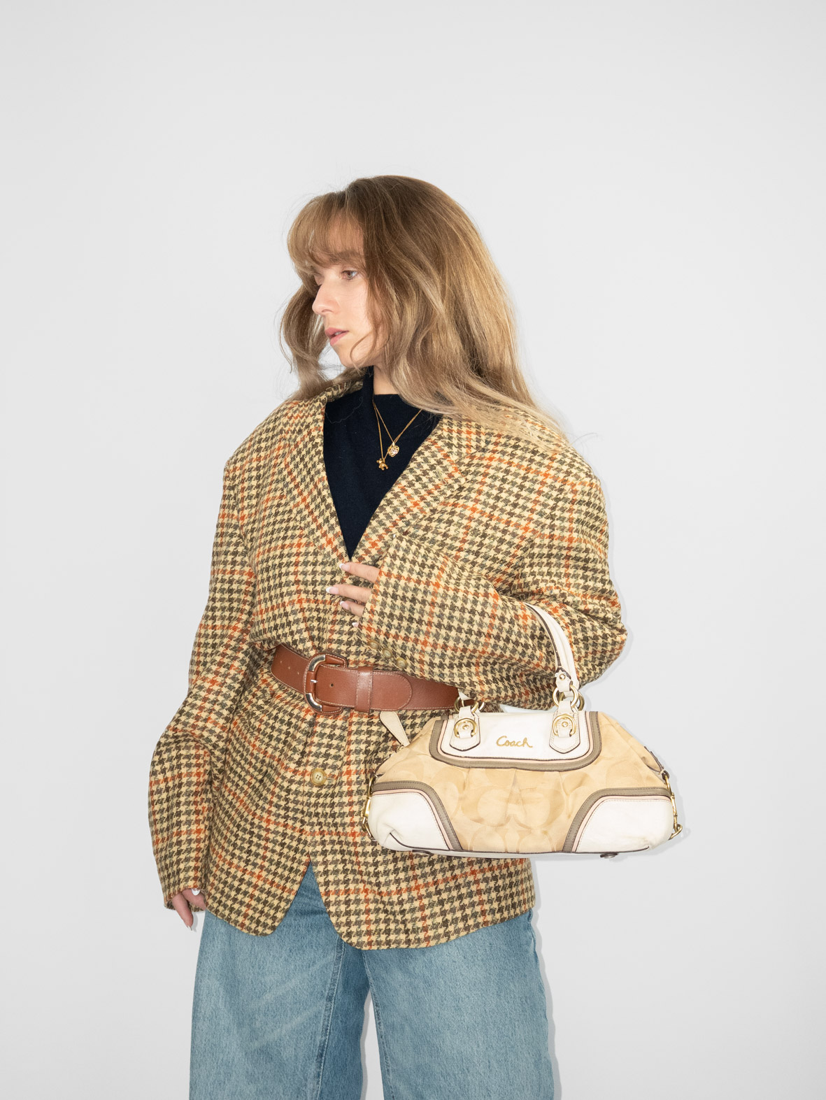 Vintage Wool Blazer – Houndstooth Pattern - L - Image 5