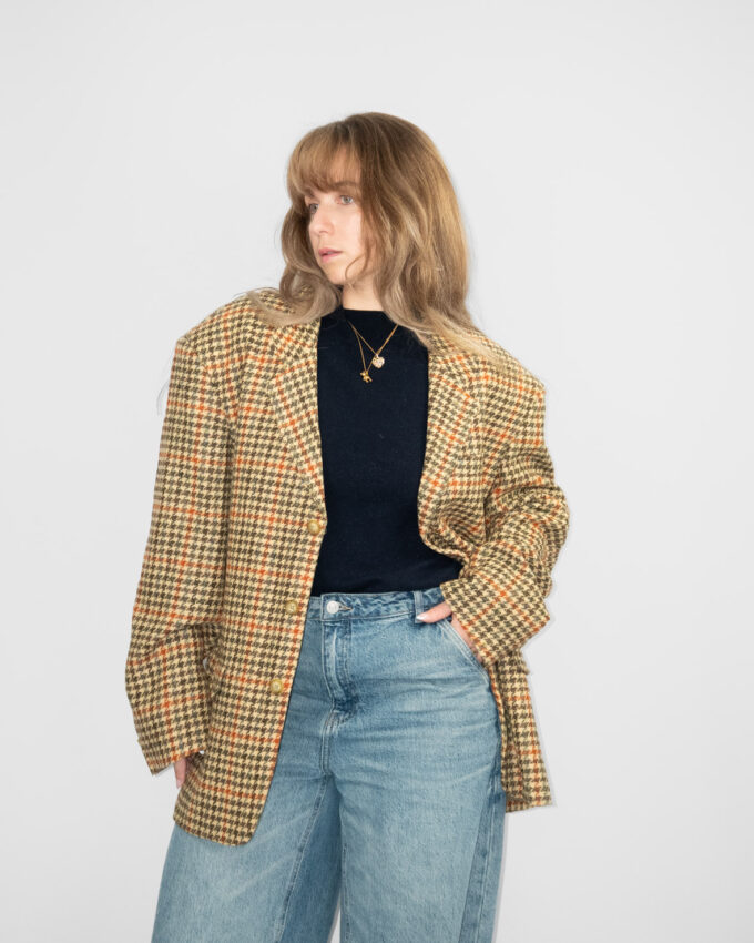 Vintage Wool Blazer – Houndstooth Pattern - L