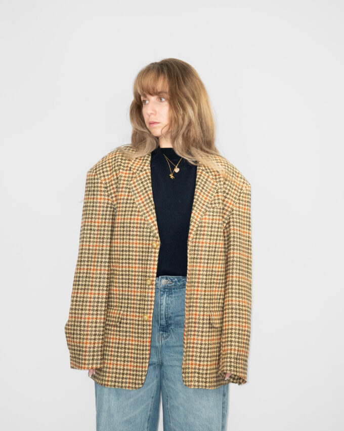 Vintage Wool Blazer – Houndstooth Pattern - L