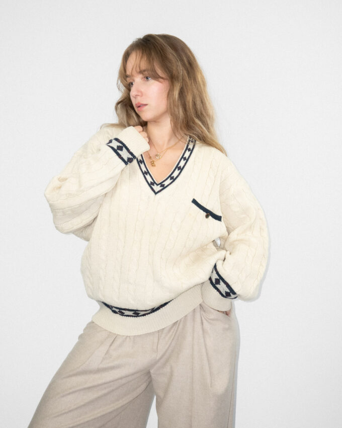 Vintage Knit – Cream Cable V-Neck Price - M/L