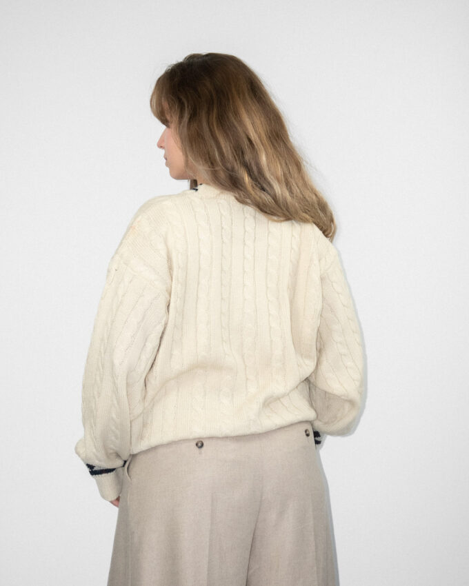 Vintage Knit – Cream Cable V-Neck Price - M/L