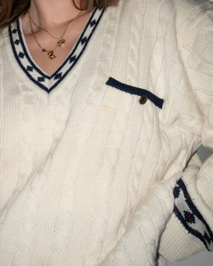 Vintage Knit – Cream Cable V-Neck Price - M/L