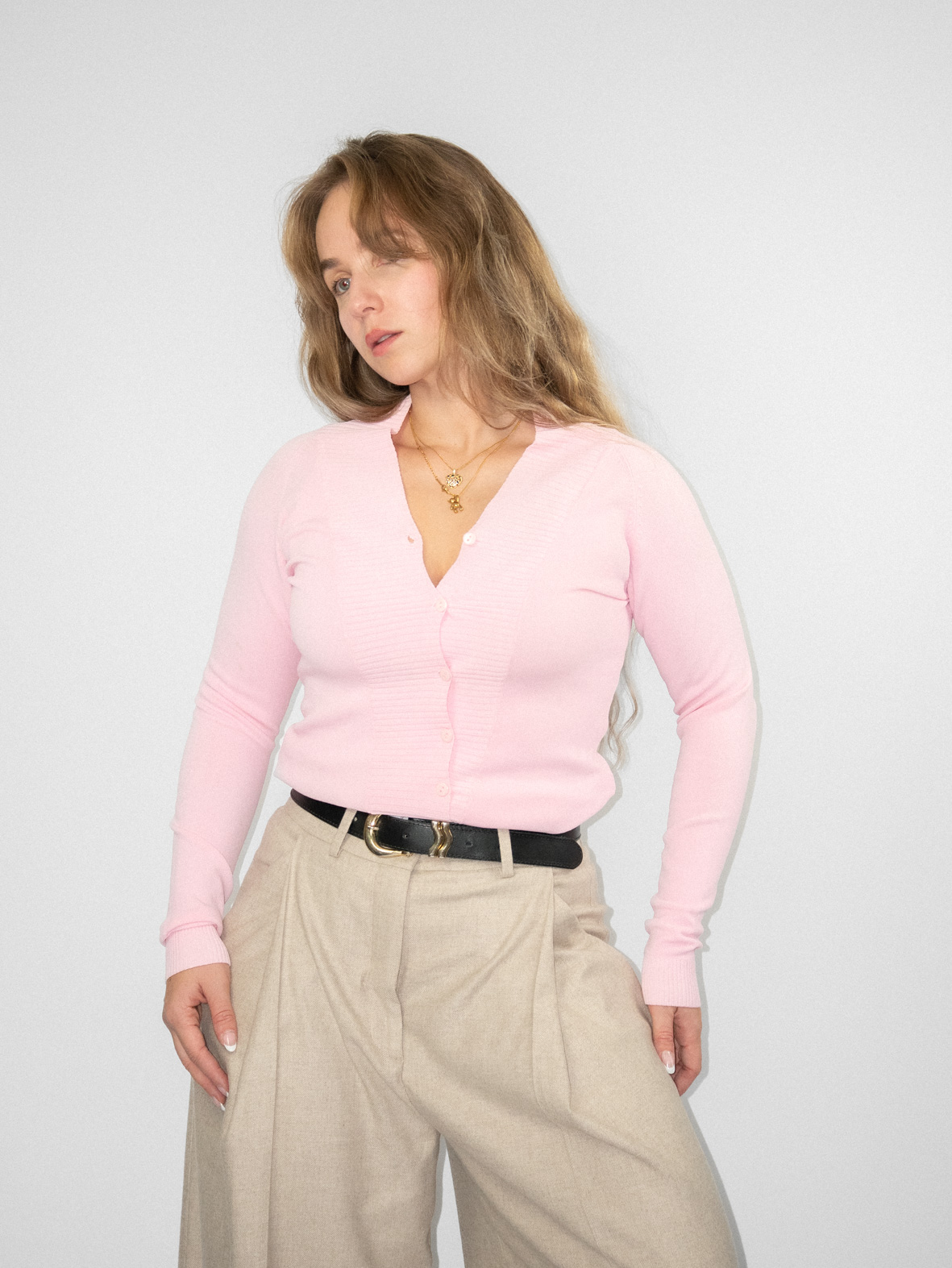 Vintage Top – Pink Blush Buttoned - S/M - Image 3