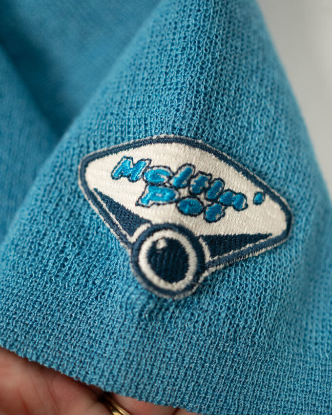 Vintage 70s Polo T-Shirt – Blue Striped Knit - M