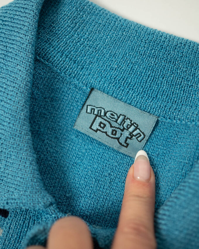 Vintage 70s Polo T-Shirt – Blue Striped Knit - M