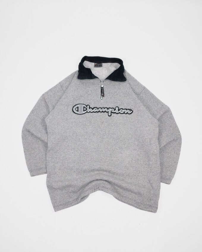 Vintage Champion Quarter-Zip Sweatshirt – Henley Design  - M
