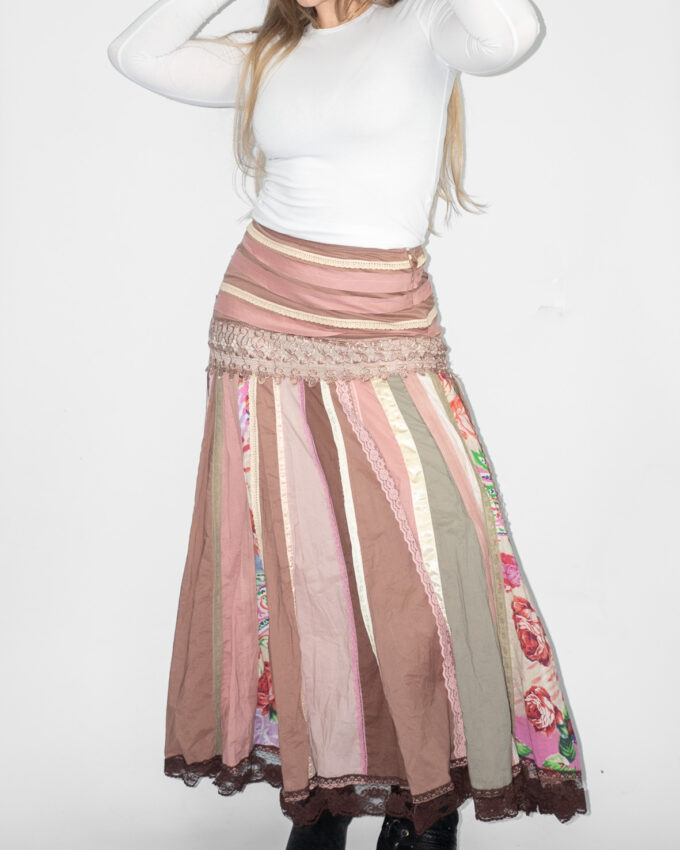 Vintage Patchwork Maxi Skirt - M