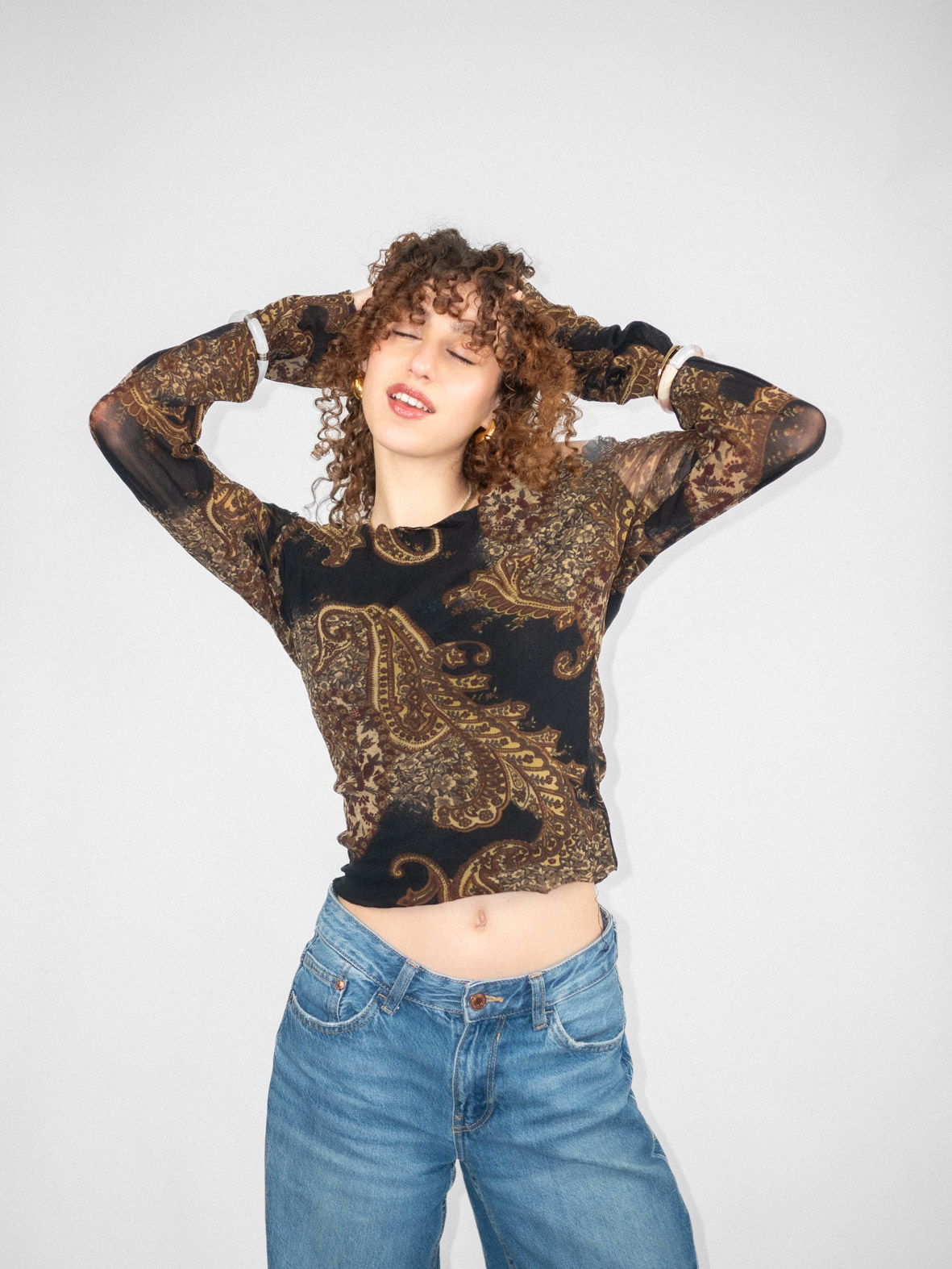 Off-Shoulder Vintage Boho Long Sleeve Top - M - Image 3