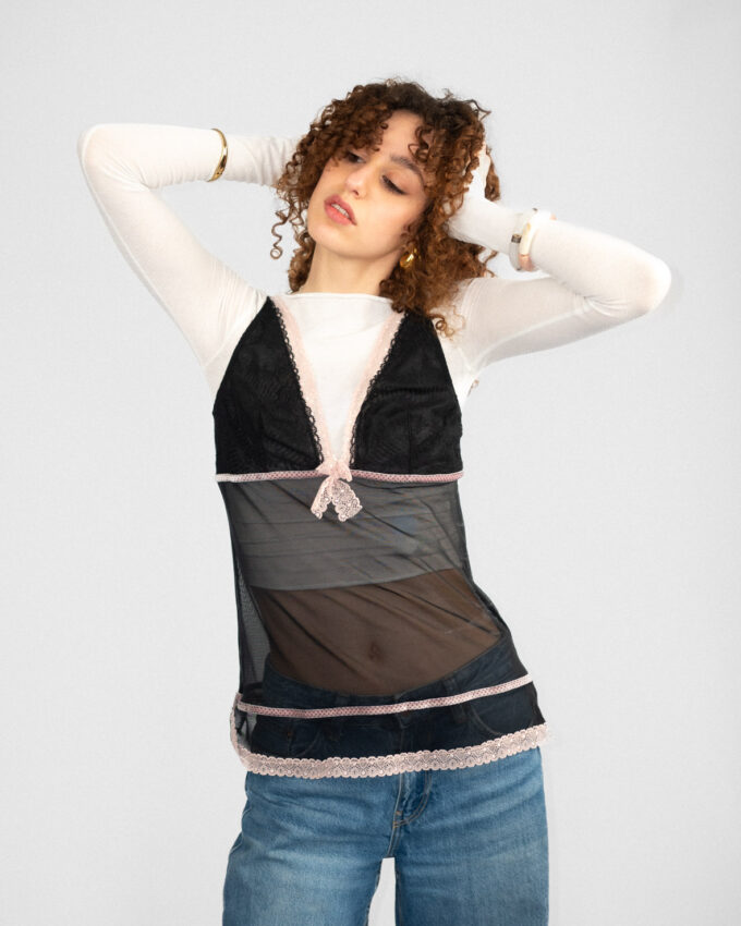 Vintage Cami with Rose Lace Details - S/M