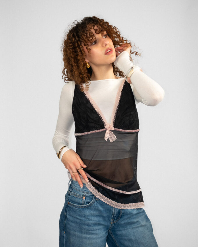 Vintage Cami with Rose Lace Details - S/M