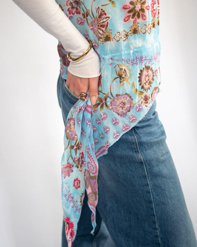00s Mermaid Blue Asymmetrical Vintage Top - S