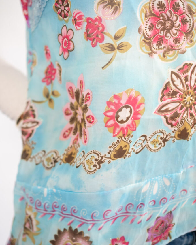 00s Mermaid Blue Asymmetrical Vintage Top - S