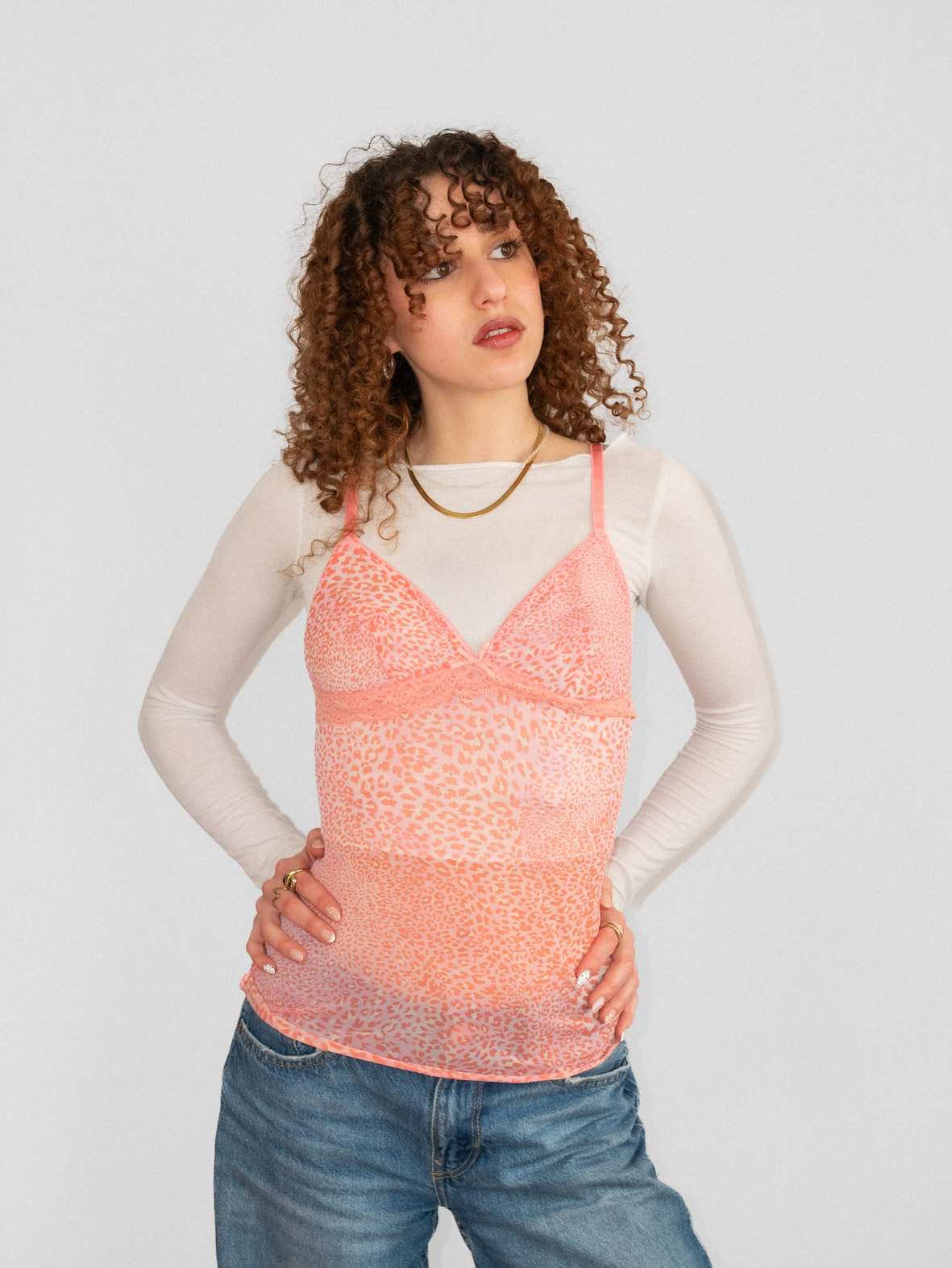 Coral Leopard Stretch Cami Top - S - Image 3