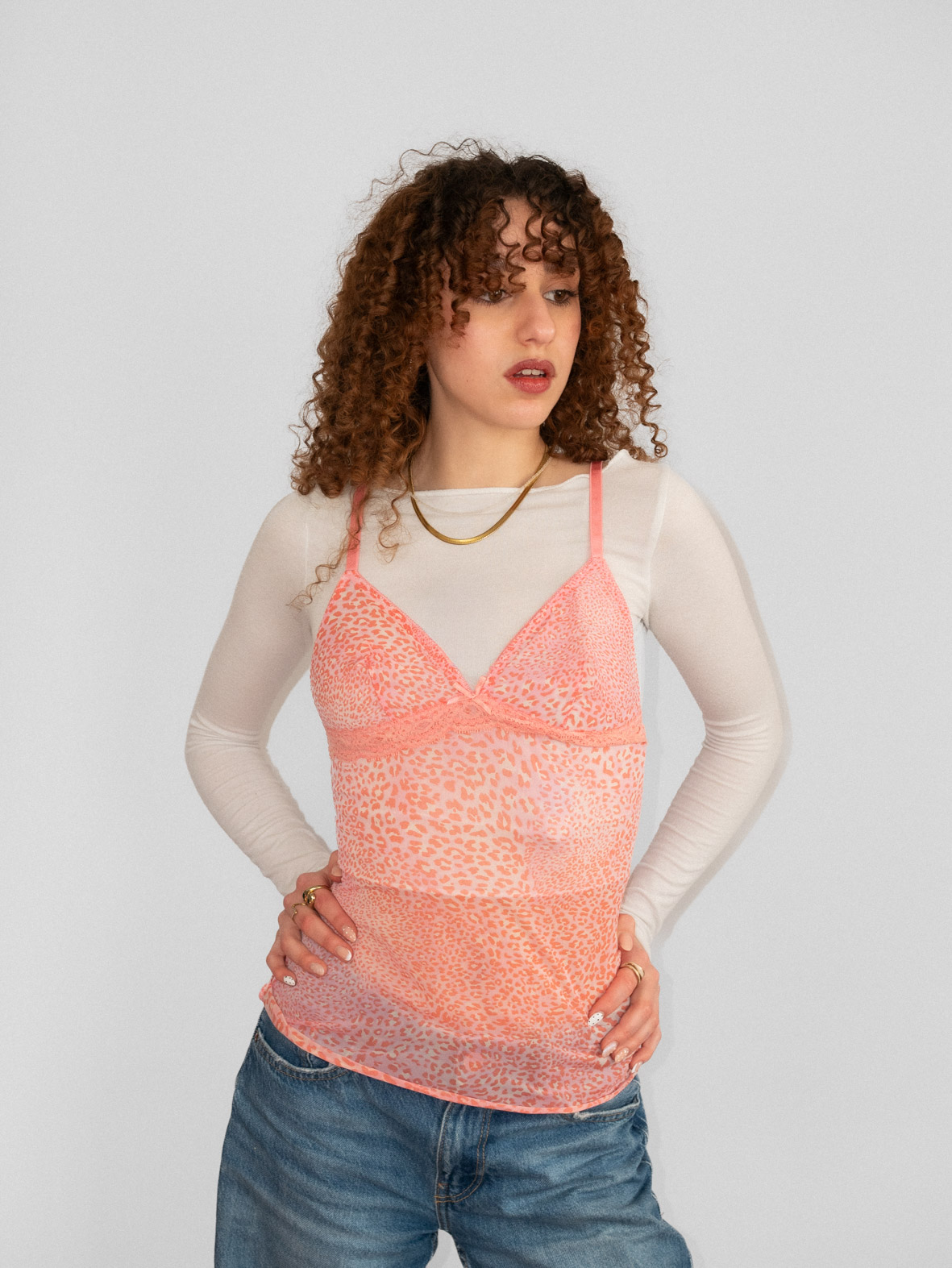 Coral Leopard Stretch Cami Top - S - Image 2