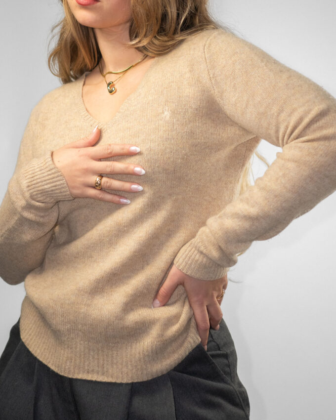 Polo Ralph Lauren Cashmere & Wool Blend V-Neck – Beige  - S