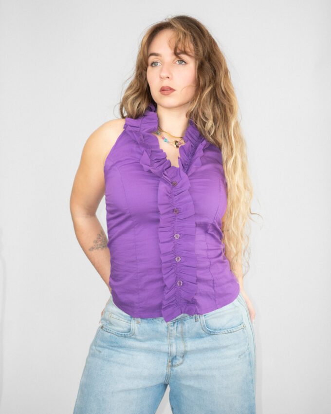 Vintage Purple Ruffle Halter Top  - M