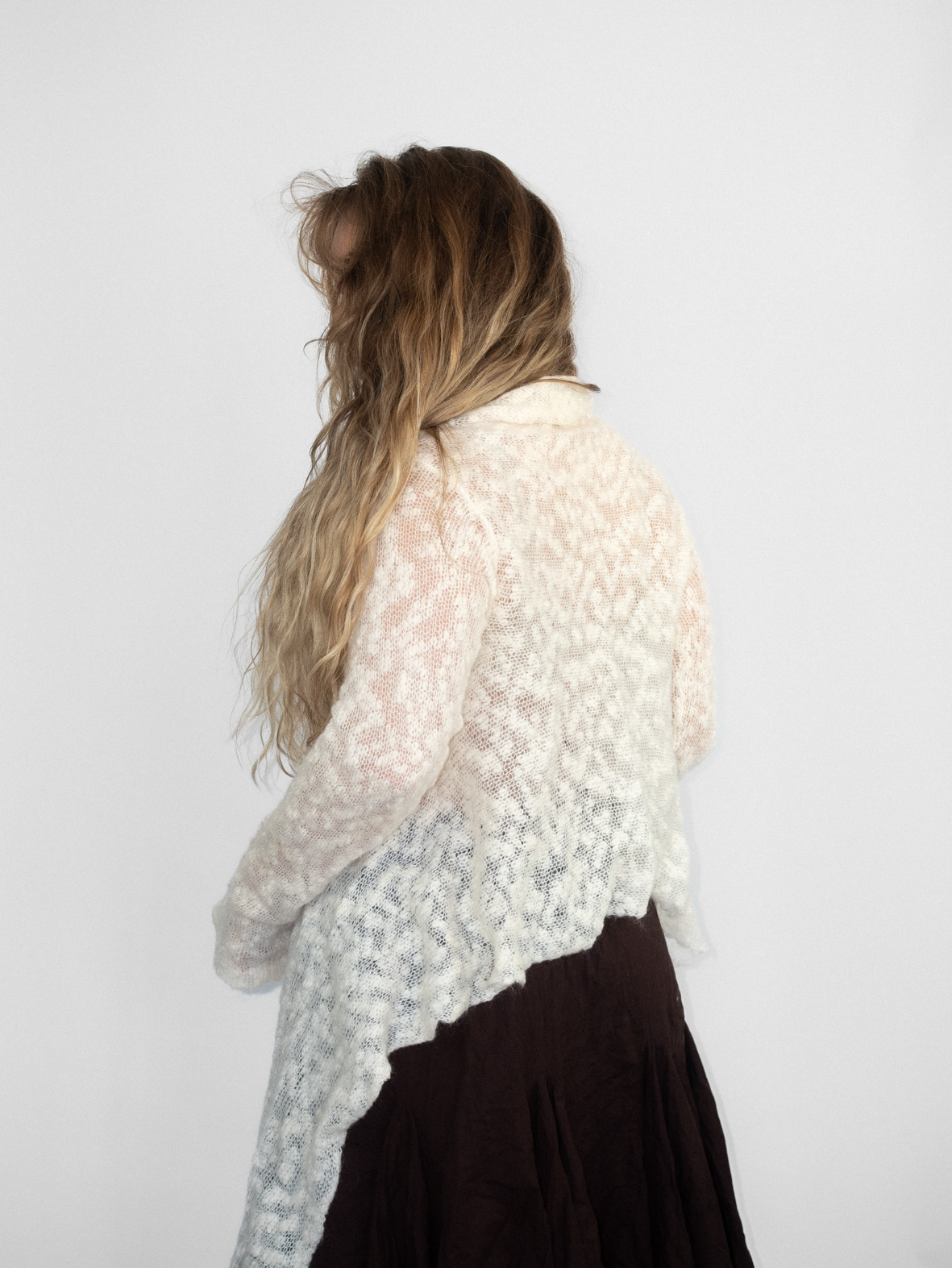 White Asymmetrical Knit Cardigan - M - Image 3