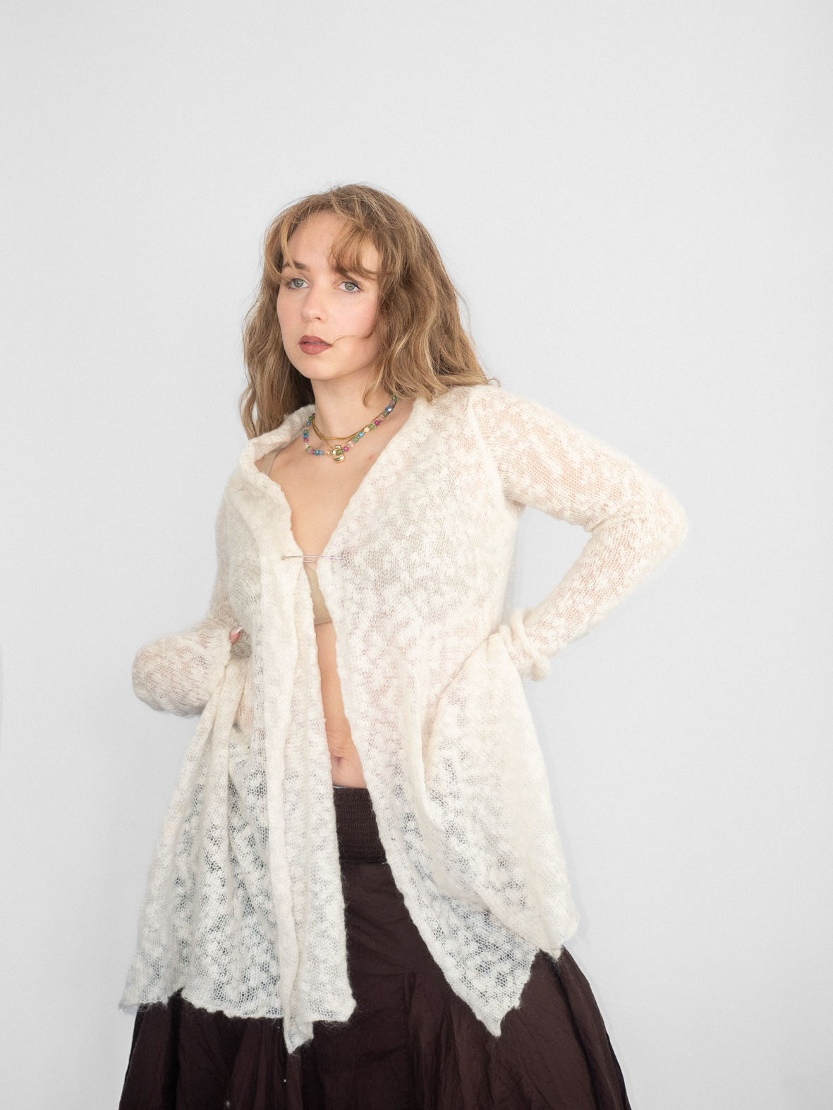 White Asymmetrical Knit Cardigan - M - Image 4