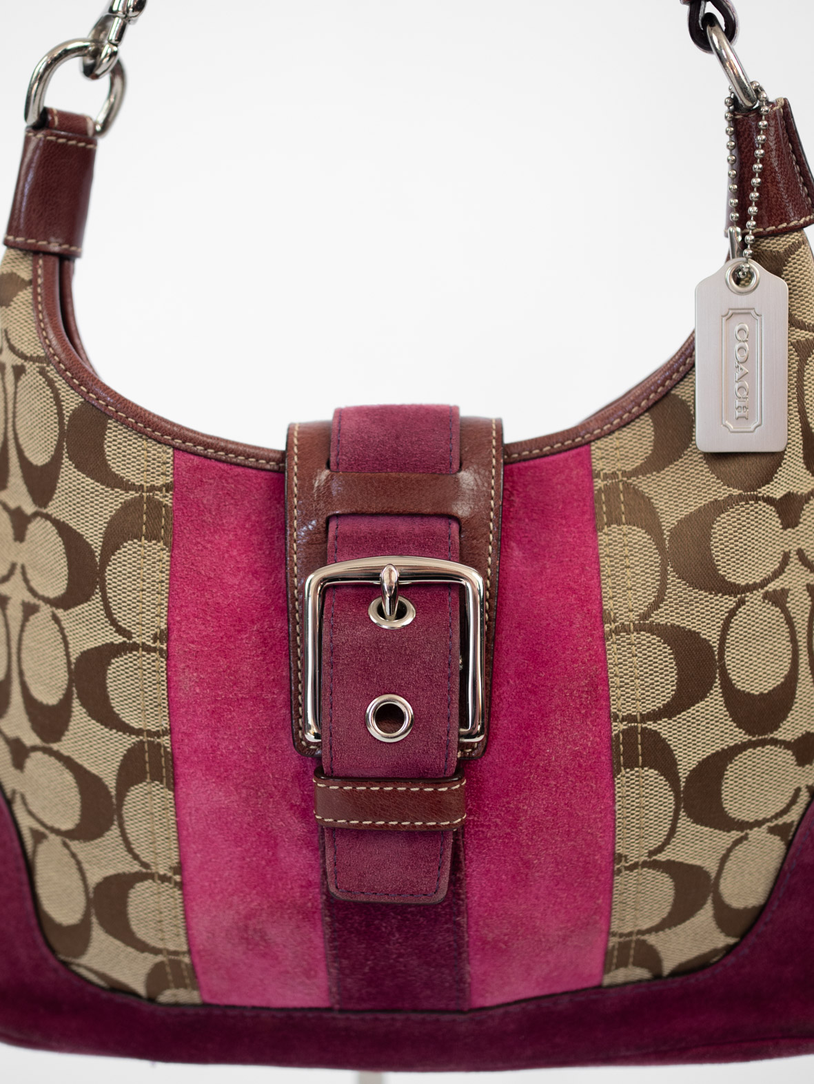 Rare Vintage Coach Hampton Signature Suede Stripe Bag - Image 4