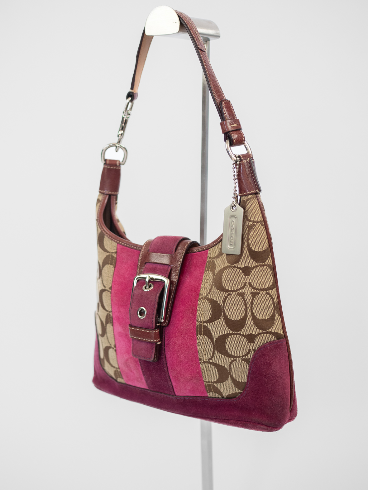 Rare Vintage Coach Hampton Signature Suede Stripe Bag - Image 5
