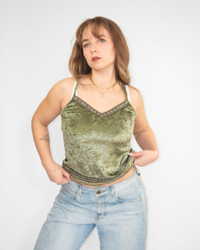 Olive Velvet Y2K Cami - S/M