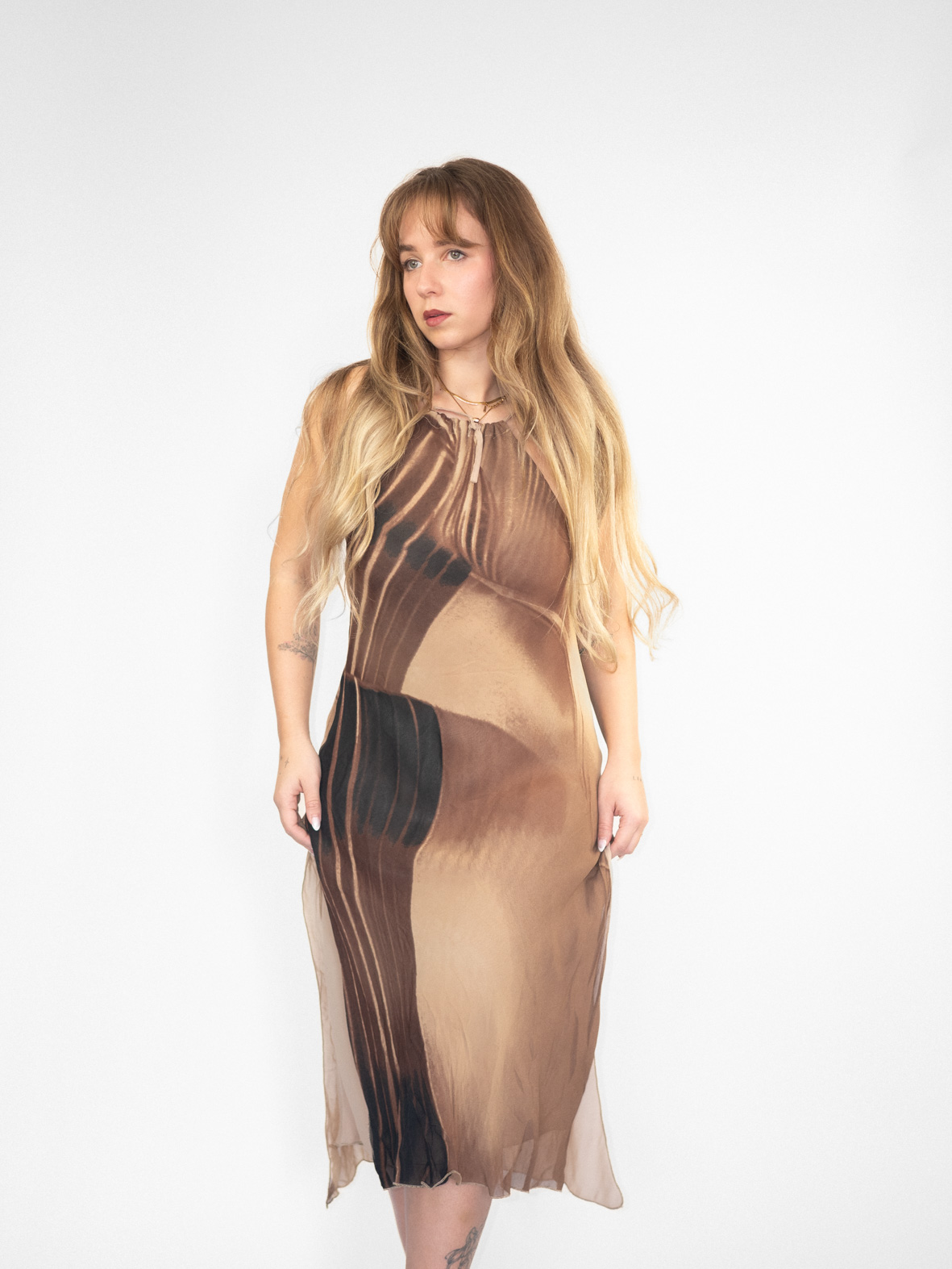 Earth Tone Sheer 00s Dress - M