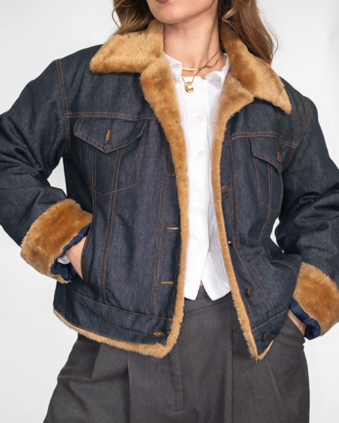 Vintage Denim Faux Fur Shearling Jacket - M