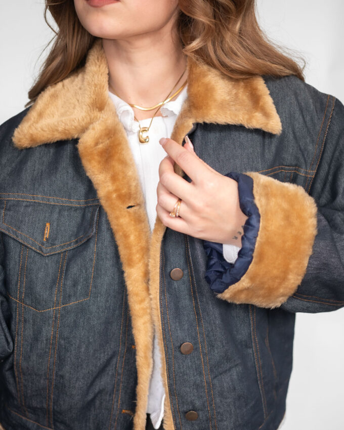 Vintage Denim Faux Fur Shearling Jacket - M