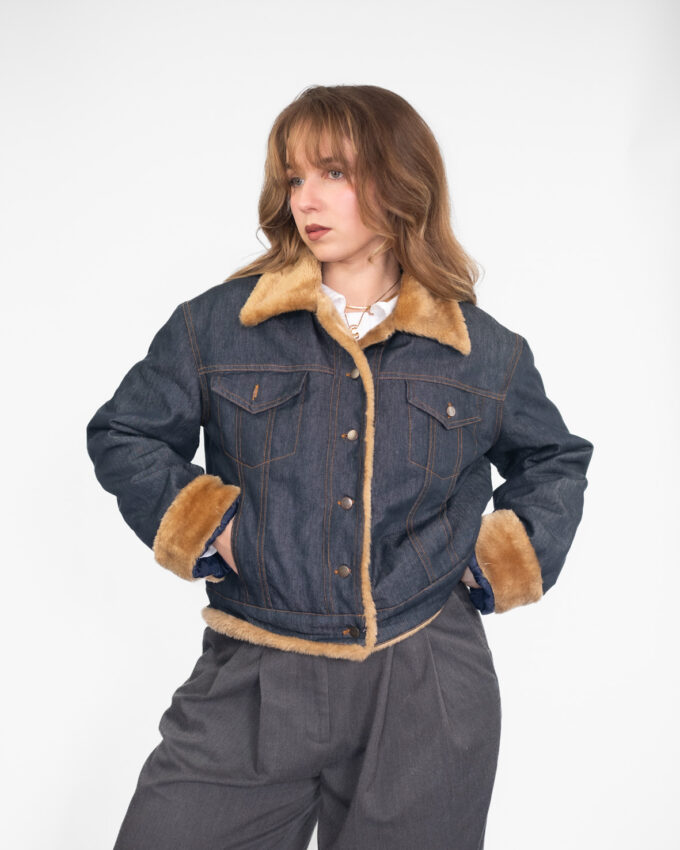 Vintage Denim Faux Fur Shearling Jacket  - M