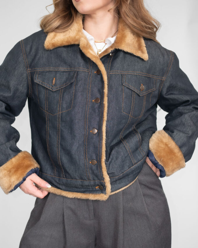 Vintage Denim Faux Fur Shearling Jacket - M