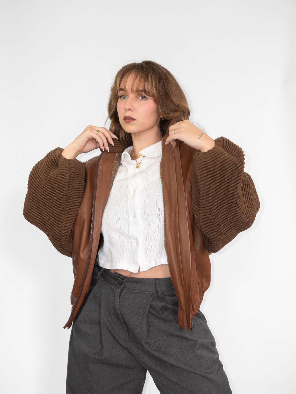 One of a Kind Vintage Camel Brown Wool & Leather Jacket - M - Image 7