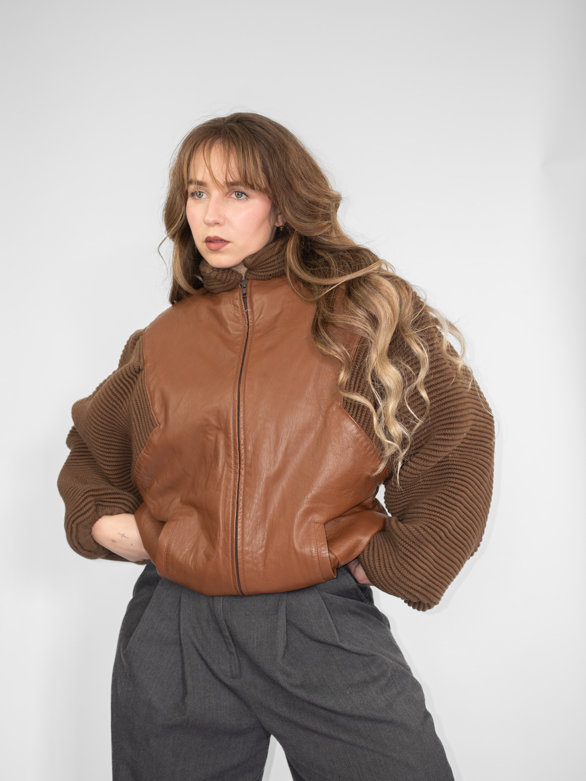 One of a Kind Vintage Camel Brown Wool & Leather Jacket - M