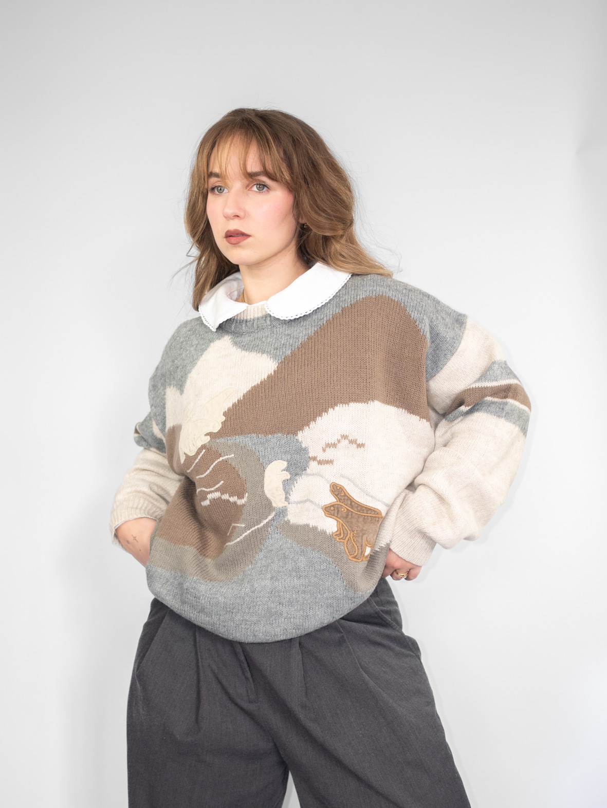 Oversized Vintage Arctic Graphic Knit Sweater - L