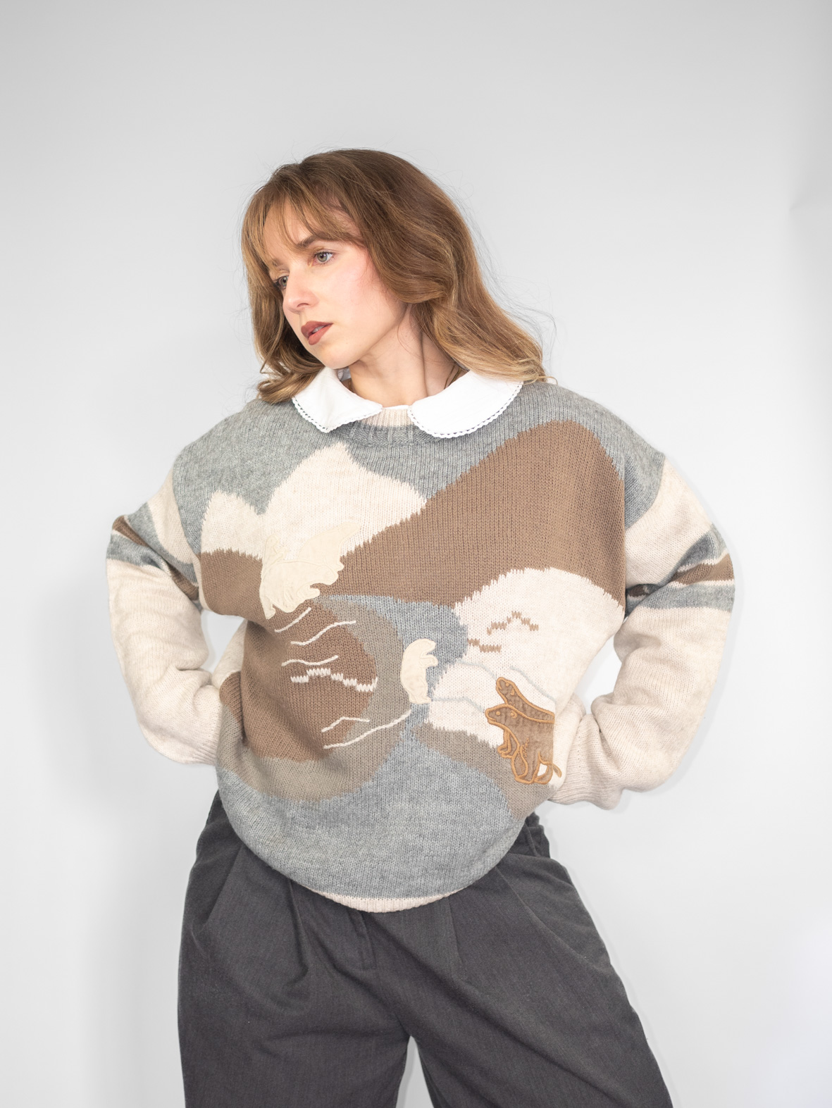 Oversized Vintage Arctic Graphic Knit Sweater - L - Image 3