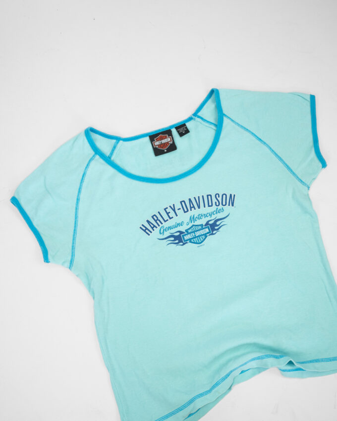 00s Harley Davidson Baby Tee – Aqua - M