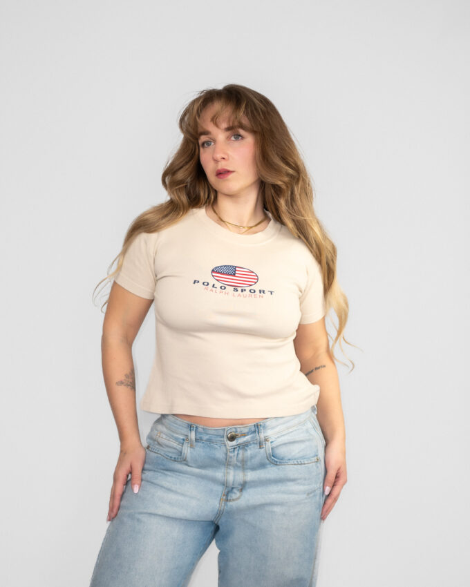 Polo Sport Beige Cotton 00s Baby Tee - M