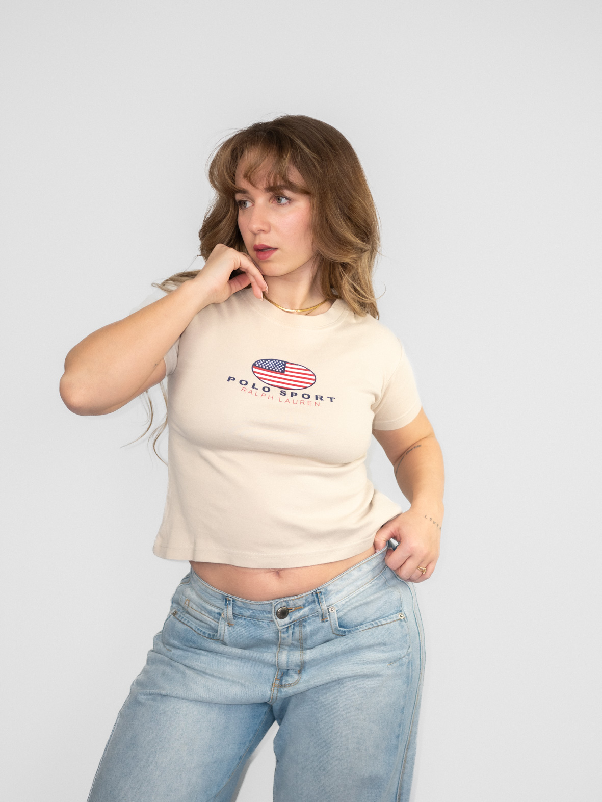 Polo Sport Beige Cotton 00s Baby Tee - M