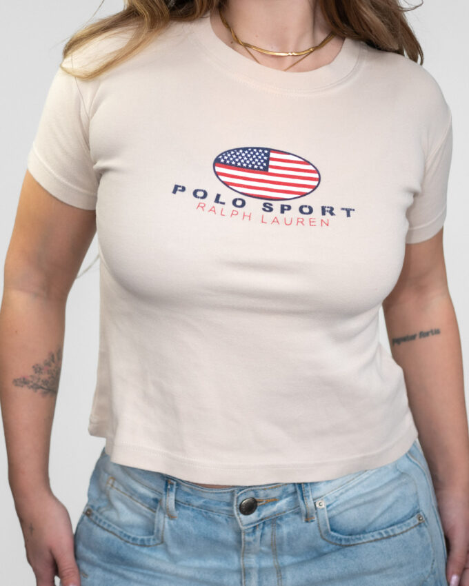 Polo Sport Beige Cotton 00s Baby Tee - M