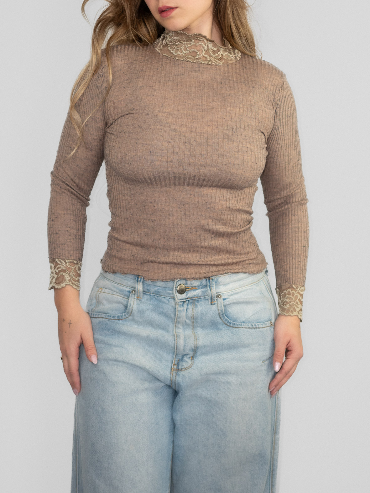Lace Trim Brown Longsleeve - S - Image 4