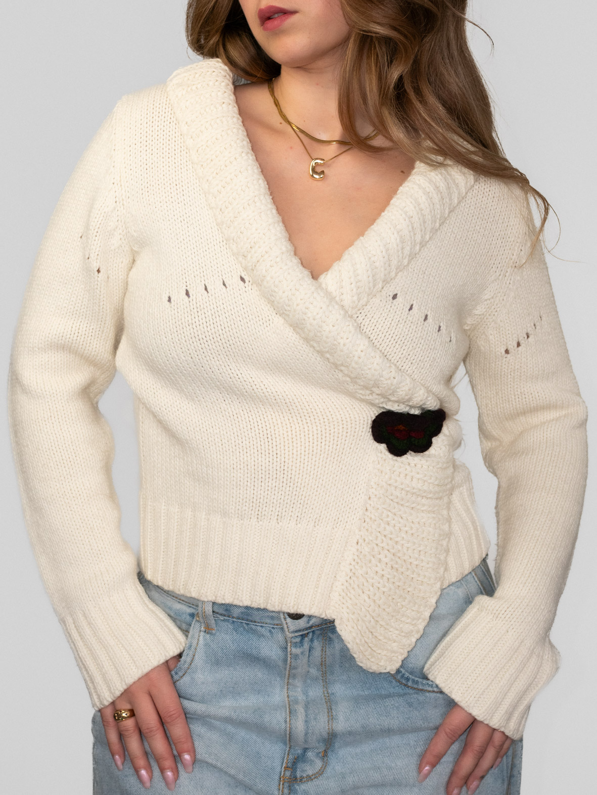 Vintage Wrap-Around Chunky Knit Longsleeve - M