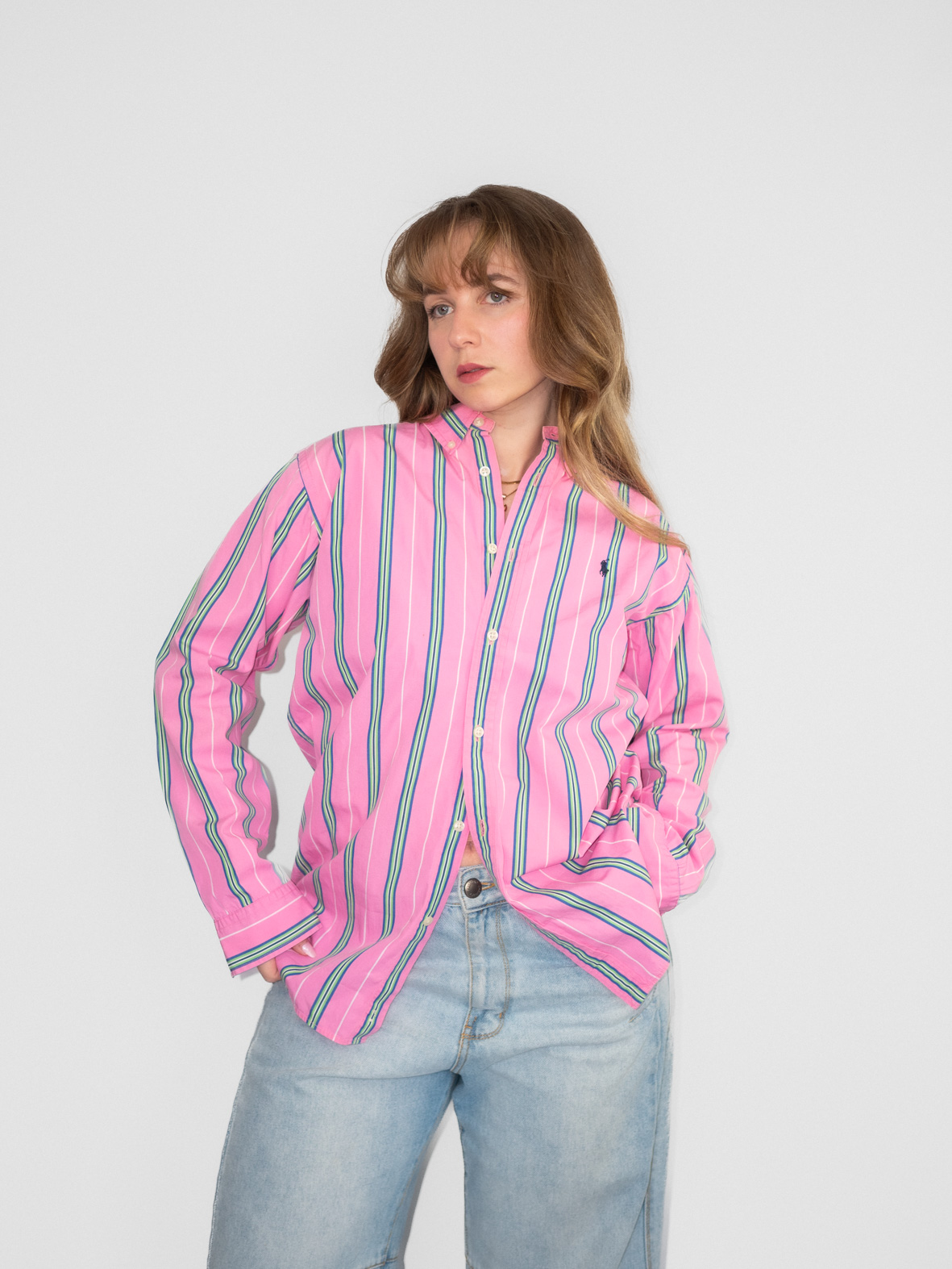 Polo Ralph Lauren Pink & Green Striped Cotton Shirt - M