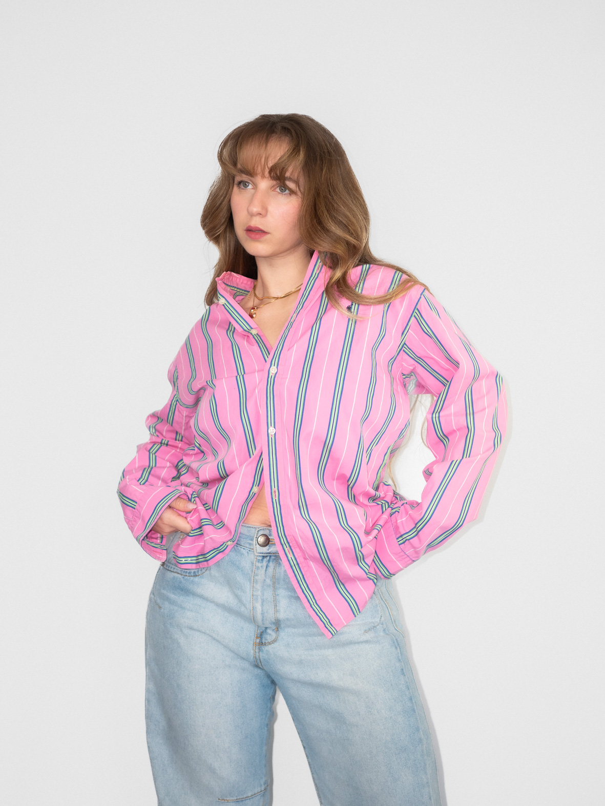 Polo Ralph Lauren Pink & Green Striped Cotton Shirt - M - Image 4