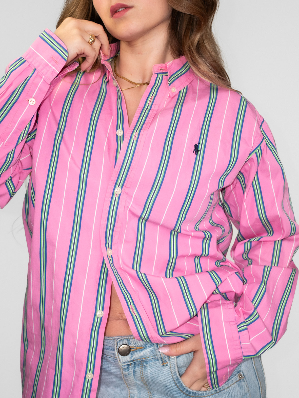 Polo Ralph Lauren Pink & Green Striped Cotton Shirt - M - Image 2