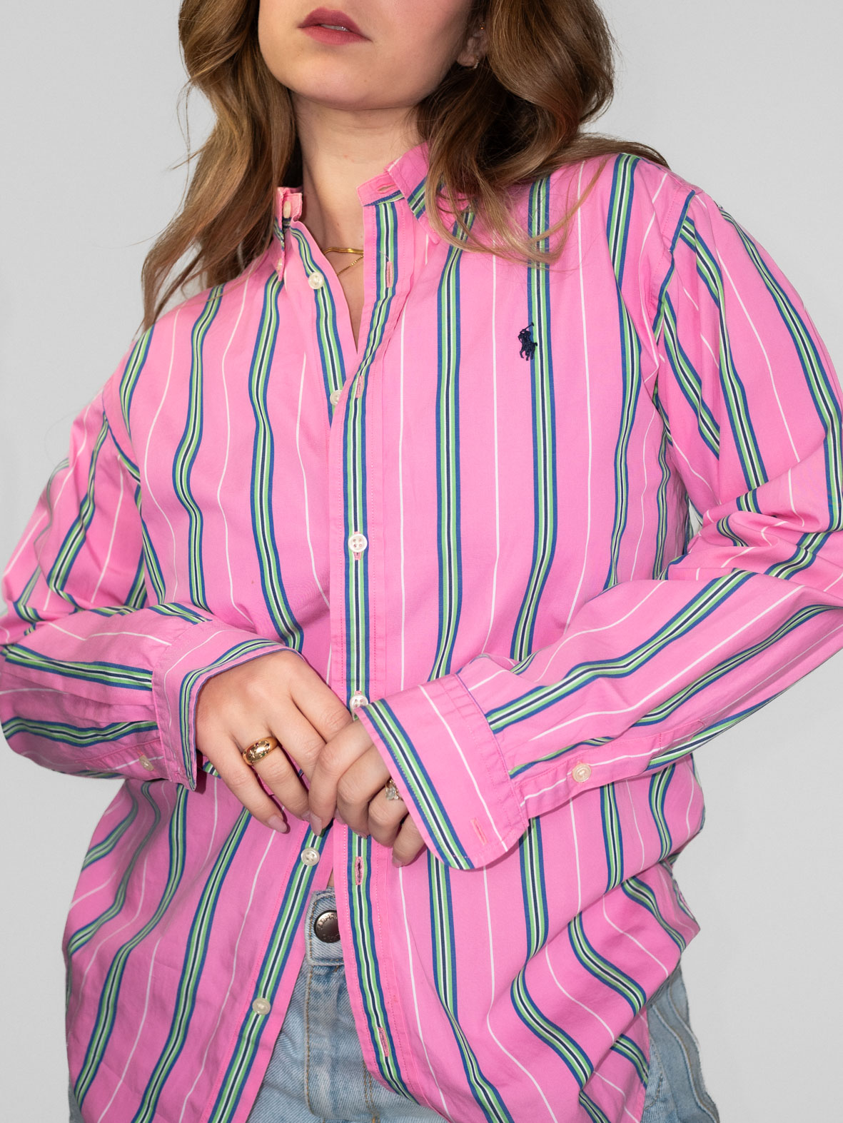 Polo Ralph Lauren Pink & Green Striped Cotton Shirt - M - Image 3