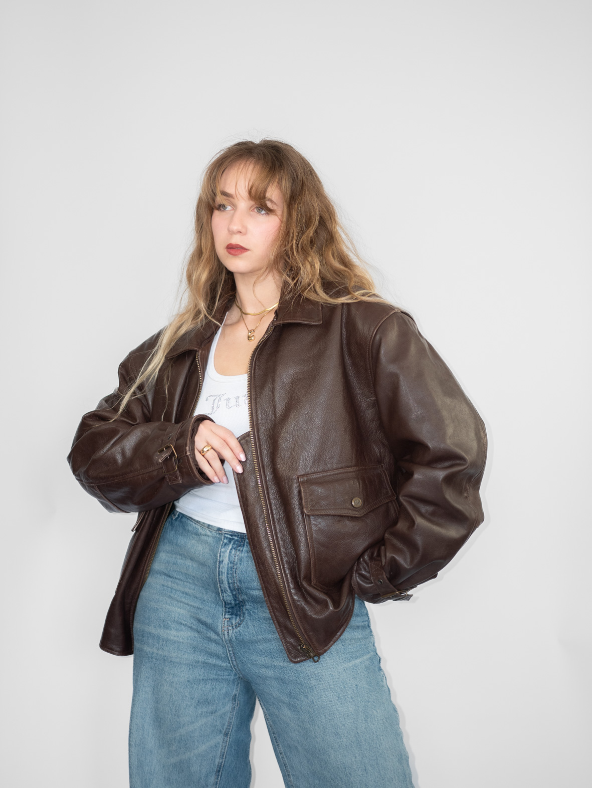 Chocolate Brown Italian Leather Bomber - M/L