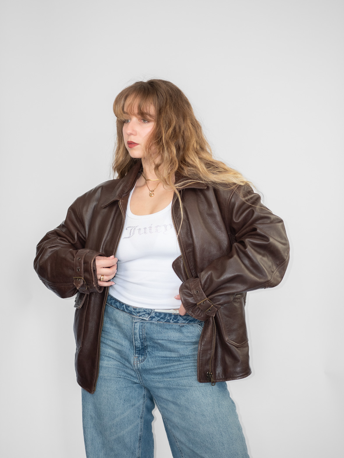 Chocolate Brown Italian Leather Bomber - M/L - Image 11