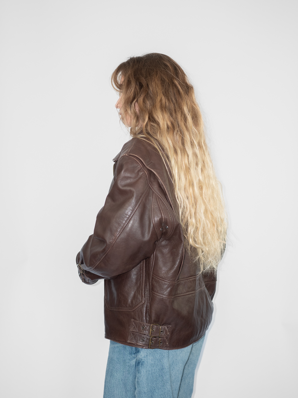 Chocolate Brown Italian Leather Bomber - M/L - Image 5