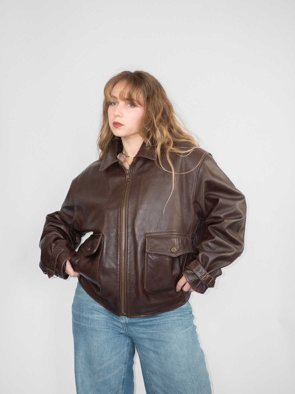 Chocolate Brown Italian Leather Bomber - M/L - Image 9