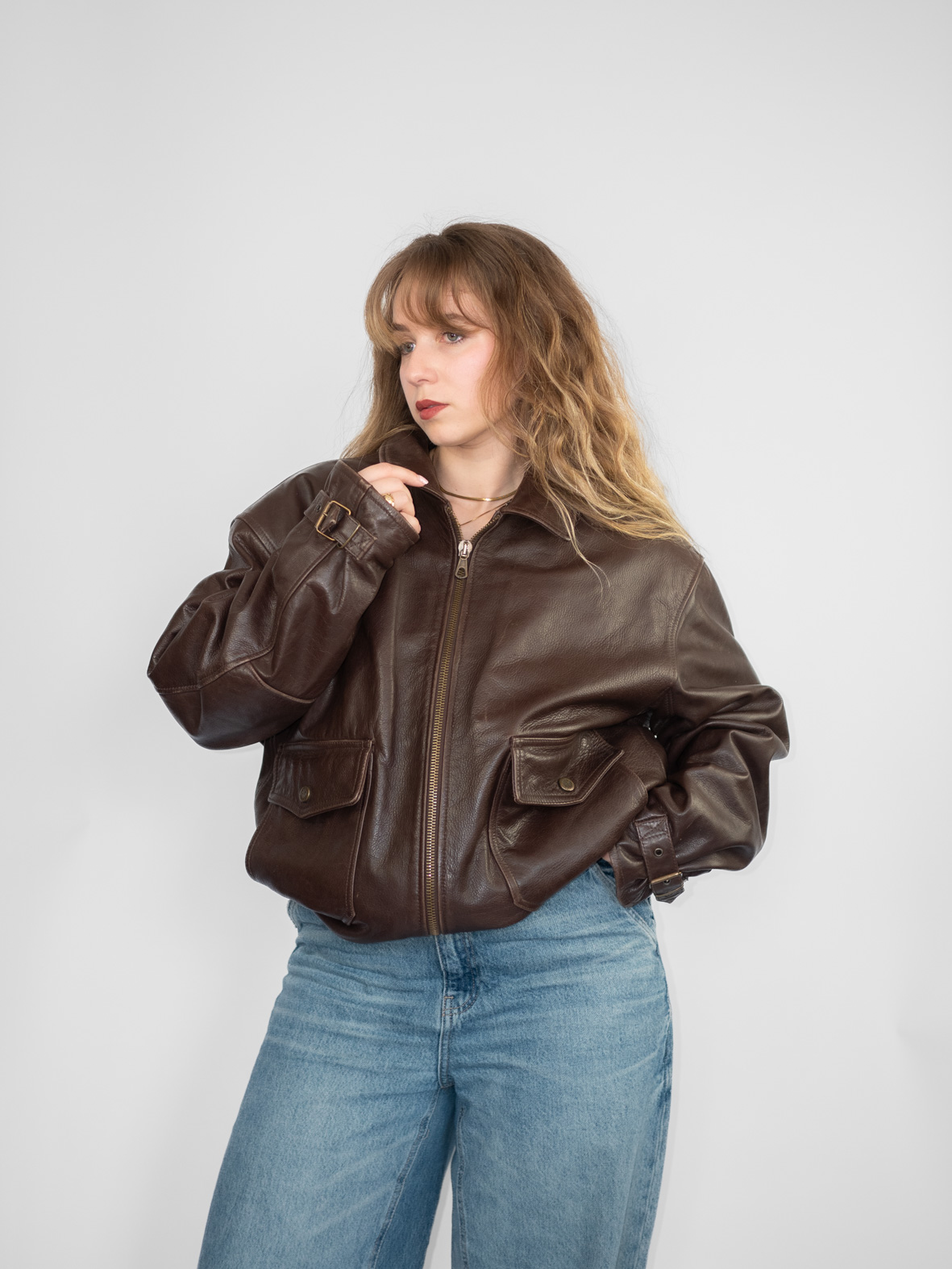 Chocolate Brown Italian Leather Bomber - M/L - Image 4