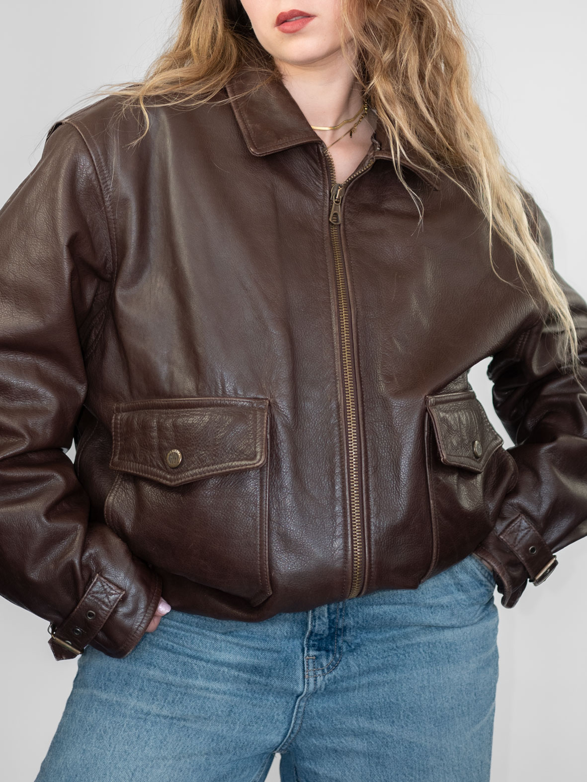 Chocolate Brown Italian Leather Bomber - M/L - Image 8